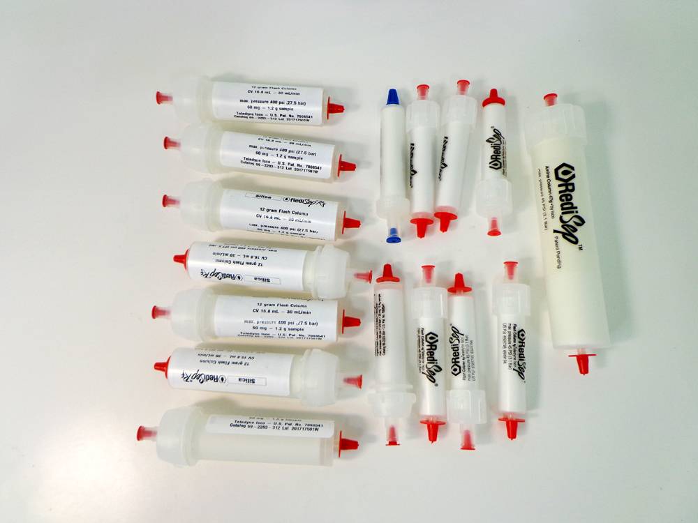 Assorted Teledyne Isco RediSep Alumina Neutral Functionalized Chromatography Columns.
